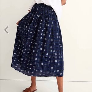 Madewell Navy Plaid Midi Skirt